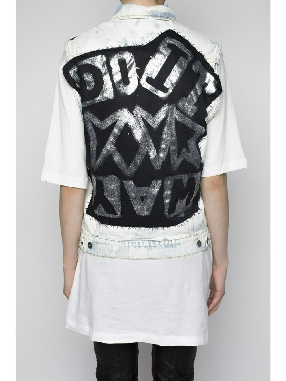 Faith Connexion $985 White Denim Vest Graffiti Print Punk Art to Wear DIY - Picture 16 of 16